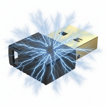 Black and gold electronic device with electrical energy effects on a white background
USB Bluetooth 5.0 adapter