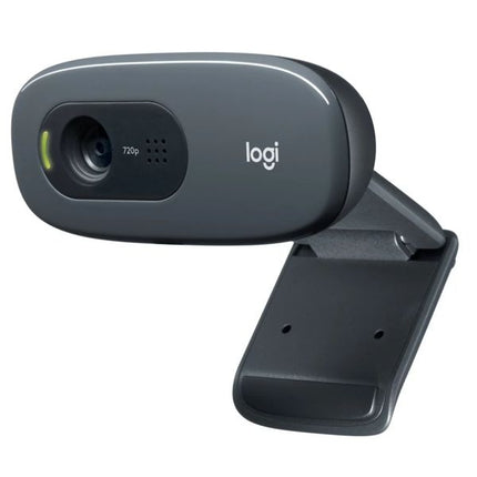 Logi 720p webcam with a dark gray plastic body and an adjustable clip mount, shown on a solid white background.
Ueb kamera LOGITECH C270 - 1280 x 720 px, s mikrofon 24 mesetsa garantsia