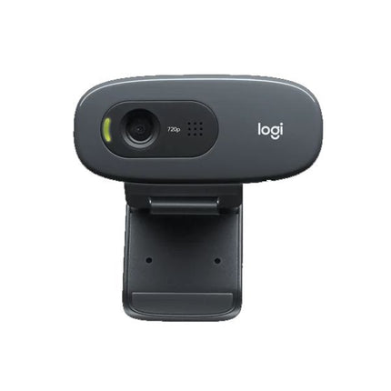 Logitech 720p web camera in dark gray with a fold-out stand, shown against a plain white background.
Ueb kamera LOGITECH C270 - 1280 x 720 px, s mikrofon 24 mesetsa garantsia