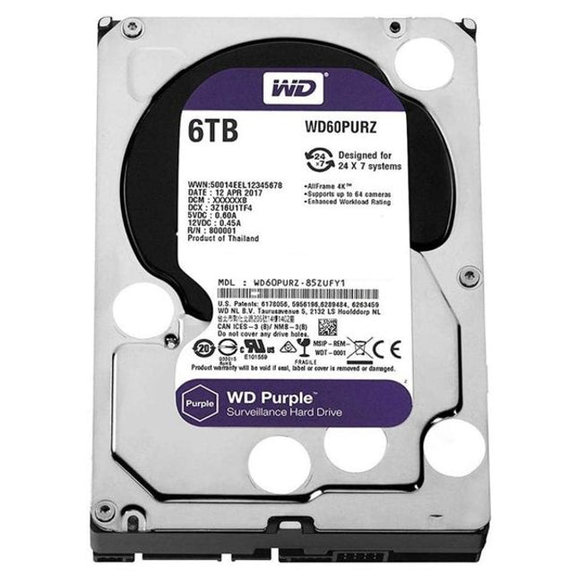 Western Digital 6TB WD Purple Surveillance Твърд диск 3.5, SATA, 5400rpm, 256MB,  WD64PURZ NEW