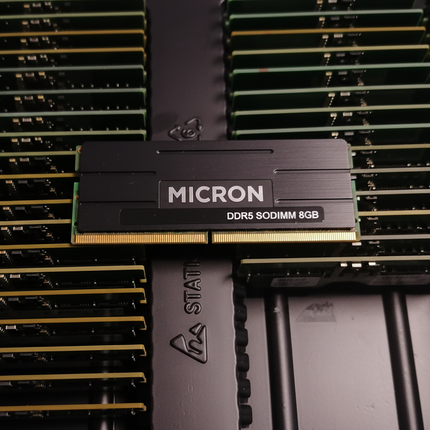 Close-up of Micron RAM modules with a focus on one module.