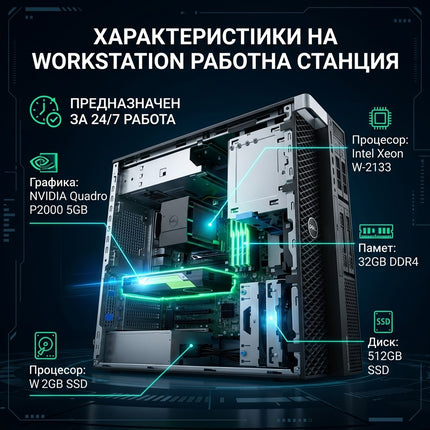 DELL PRECISION 5820 Tower Работна станция втора употреба - CPU W2133, 32GB RAM DDR4, 512GB SSD, NVIDIA Quadro P2000  - 5GB