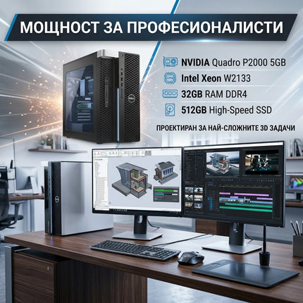 DELL PRECISION 5820 Tower Работна станция втора употреба - CPU W2133, 32GB RAM DDR4, 512GB SSD, NVIDIA Quadro P2000  - 5GB