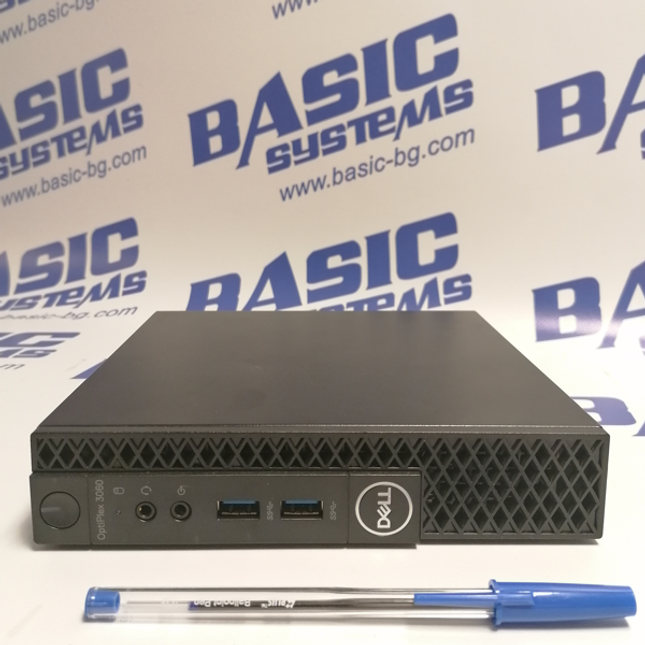 Компютър втора ръка DELL OptiPlex 3060 с micro кутия, процесор i3-8100T на 3,10GHz честота, оперативна памет 4GB RAM, твърд диск 500GB HDD и интегрирана видеокарта UHD Graphics 630.