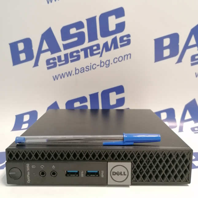 Компютър втора употреба DELL OptiPlex 5050 micro - CPU G4400T 2,90GHz, 8GB RAM, 500GB, HD Graphics 510 (HDMI). Поглед отпред в легнало положение.