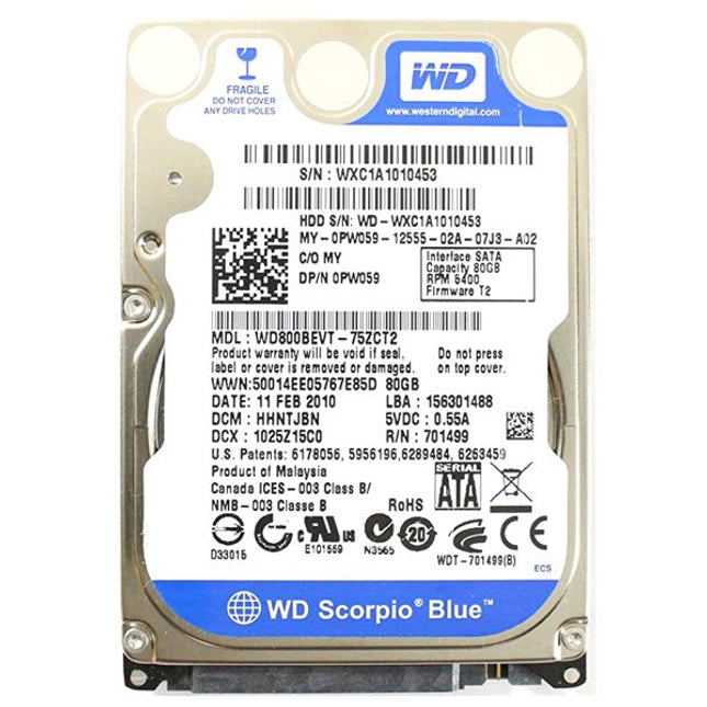 Твърд диск за лаптоп втора ръка - SATA - 80GB