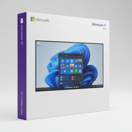 Microsoft Windows 11 Pro packaging on a gray background
