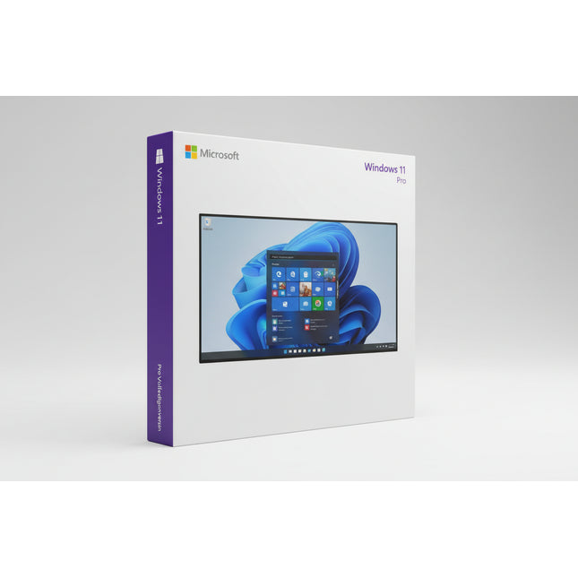 Microsoft Windows 11 Pro packaging on a gray background